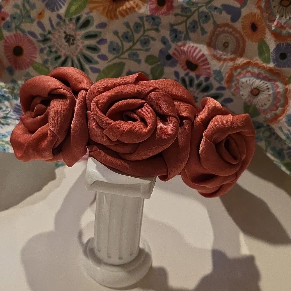 New! Terracotta Pink Rose headband • Statement Hair Accessory • NWOT